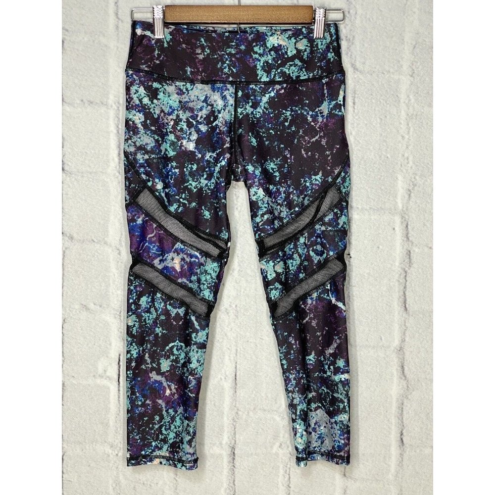 Fabletics XS Alessia Capri Walking On Air Print‎ Mesh Panels Tie Dye Blue